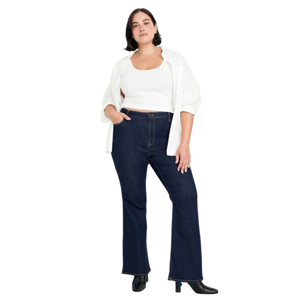 NWT Old Navy Plus Sz 30 High Rise Flare Blue Jeans In Dark Wash